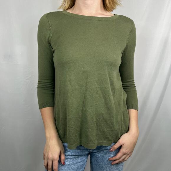 Loft Outlet Green 3/4 Sleeve Blouse with Floral Panel and Tie in Back Size XSP - Picture 2 of 8